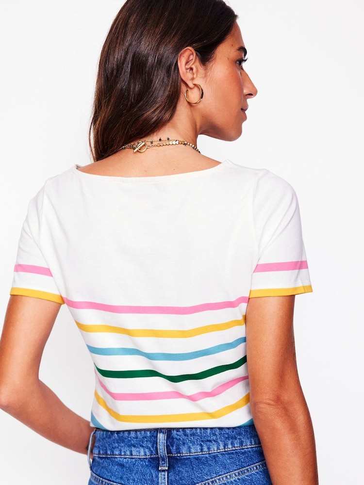 Boden Pink Ella Short Sleeve 100% Cotton Breton T-Shirt - Image 2 of 4