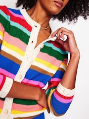 Boden Red 100% Cotton Callie Crochet Trim Cardigan - Image 3 of 5