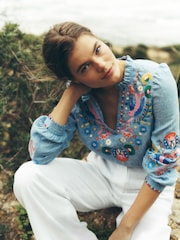 Boden Blue Grace Linen Top - Image 1 of 7