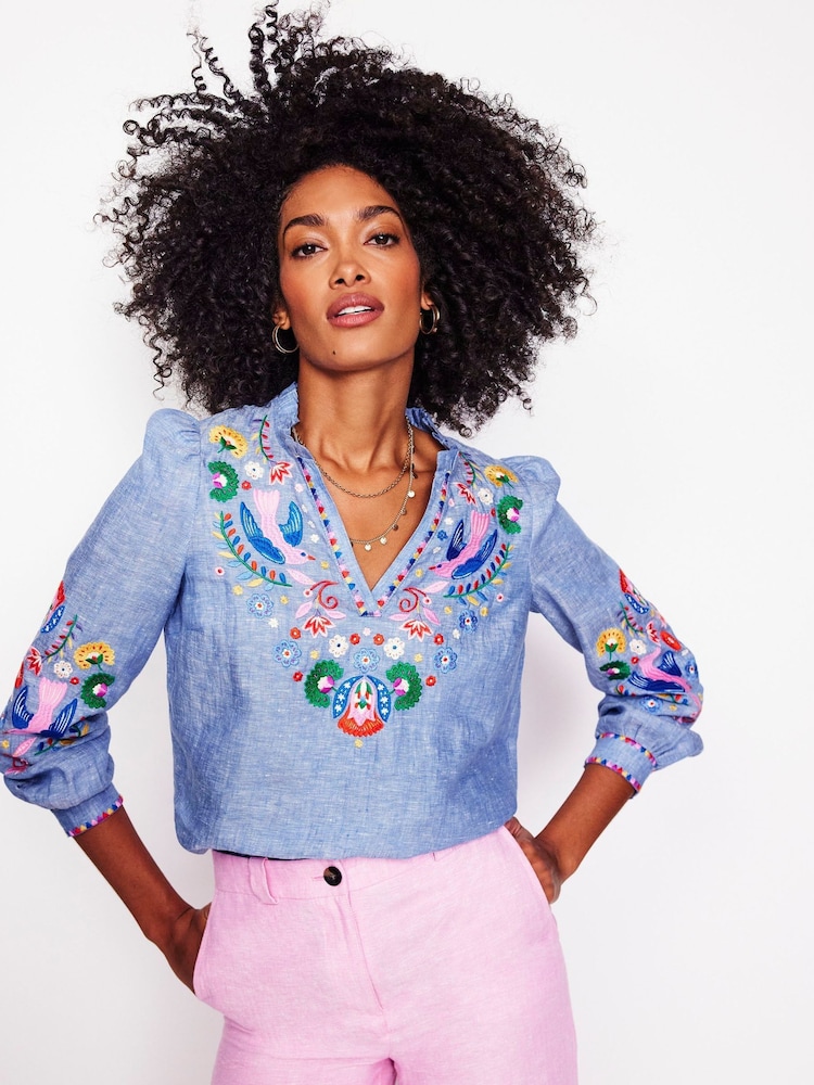 Boden Blue Grace Linen Top - Image 2 of 7