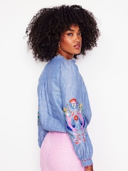 Boden Blue Grace Linen Top - Image 4 of 7