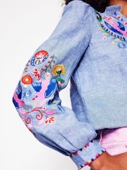 Boden Blue Grace Linen Top - Image 6 of 7