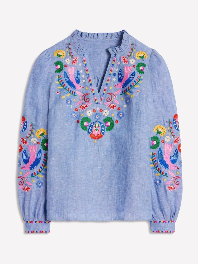 Boden Blue Grace Linen Top - Image 7 of 7