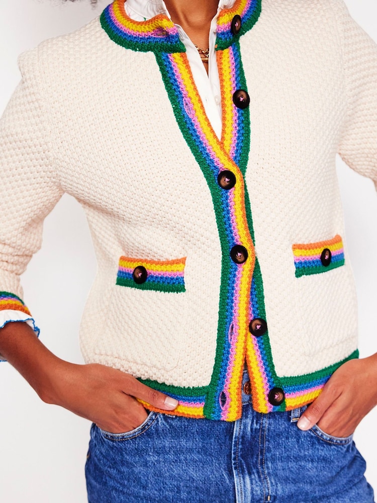 Boden Cream Libby Knitted Jacket - Image 5 of 7