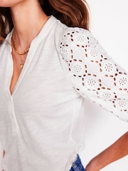 Boden White Eden Puff Sleeve Henley Top - Image 2 of 4