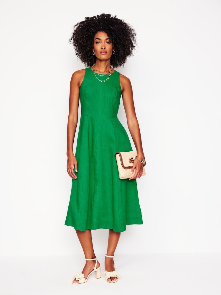 Boden Green Carla Linen Midi Dress - Image 4 of 6