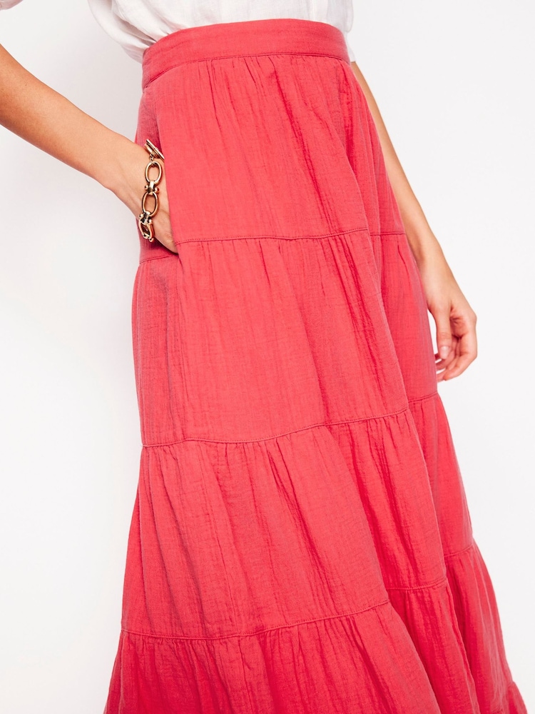 Boden Red 100% Cotton Nadia Double Cloth Maxi Skirt - Image 2 of 4