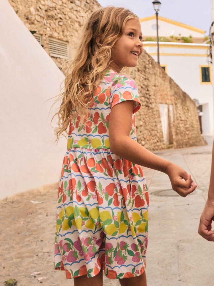Boden Pink Fruit 100% Cotton Heart Pocket Fun Jersey Dress - Image 2 of 5