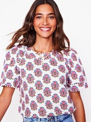 Boden Cream 100% Cotton Mila Trim Detail Top - Image 2 of 5