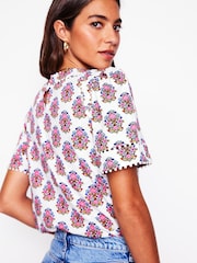 Boden Cream 100% Cotton Mila Trim Detail Top - Image 4 of 5