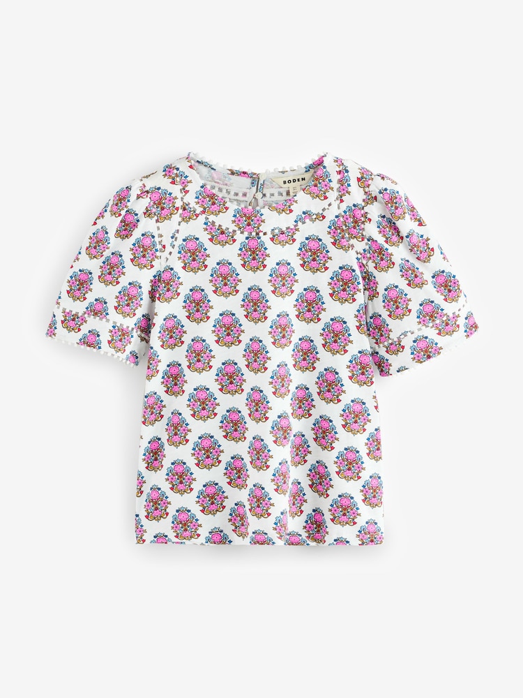 Boden Cream 100% Cotton Mila Trim Detail Top - Image 5 of 5