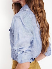 Boden Blue Longline 100% Linen Safari Shirt - Image 2 of 5