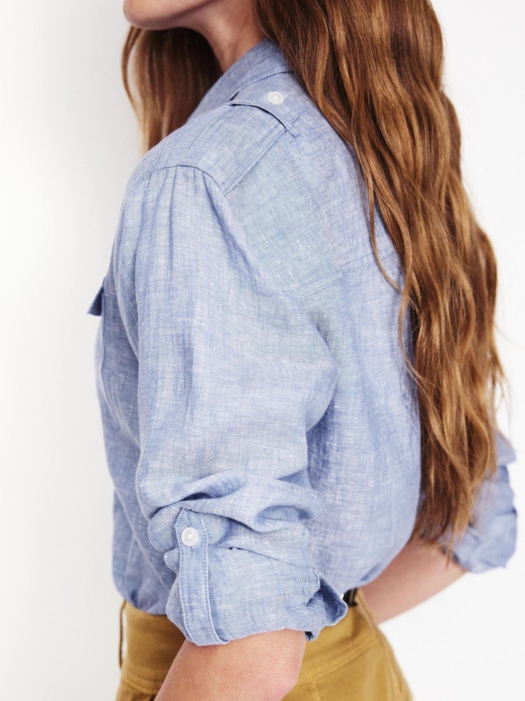 Boden Blue Longline 100% Linen Safari Shirt - Image 2 of 5