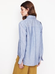 Boden Blue Longline 100% Linen Safari Shirt - Image 3 of 5