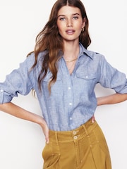 Boden Blue Longline 100% Linen Safari Shirt - Image 4 of 5