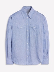 Boden Blue Longline 100% Linen Safari Shirt - Image 5 of 5