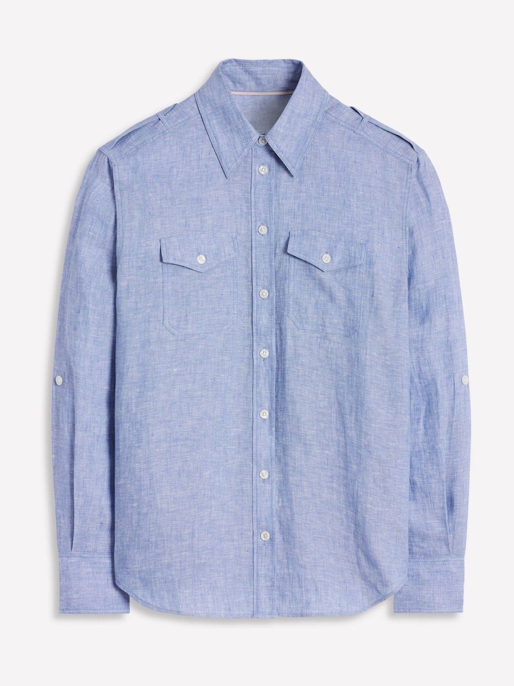 Boden Blue Longline 100% Linen Safari Shirt - Image 5 of 5