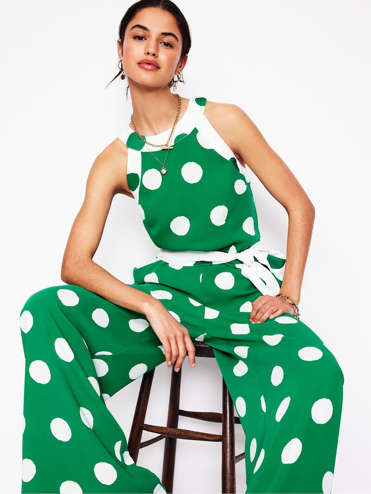 Boden Green Colourblock Halter Jumpsuit - Image 4 of 6