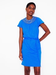 Boden Blue 100% Cotton Nina Smocked T-Shirt Dress - Image 1 of 5