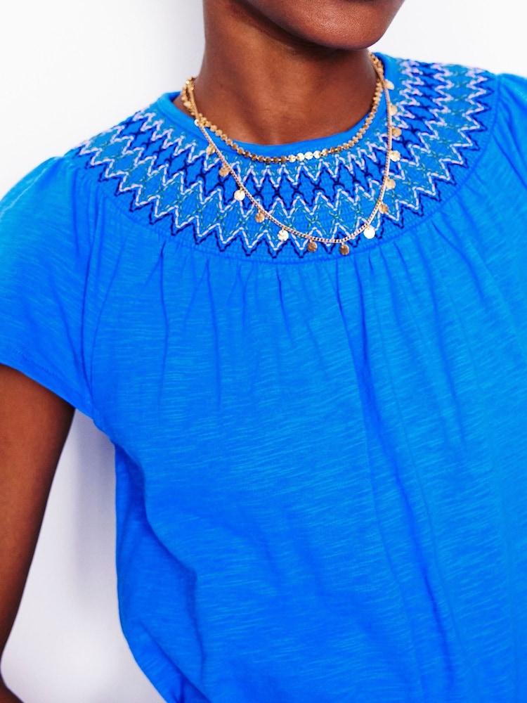 Boden Blue 100% Cotton Nina Smocked T-Shirt Dress - Image 2 of 5