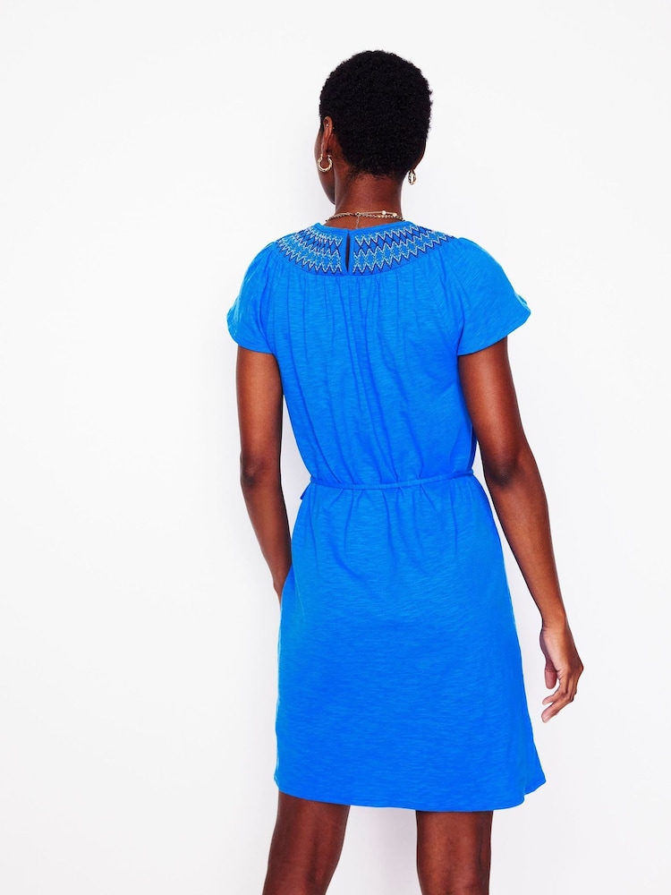 Boden Blue 100% Cotton Nina Smocked T-Shirt Dress - Image 3 of 5