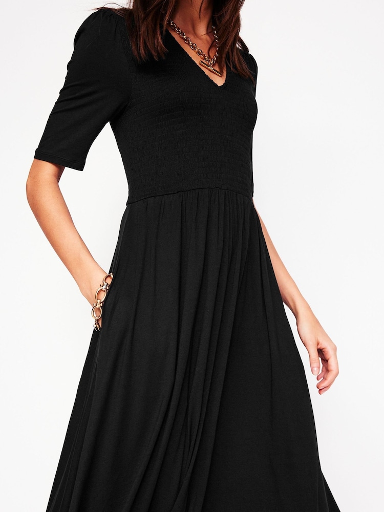 Boden Black Bethany Smocked Jersey Dress - Image 2 of 6