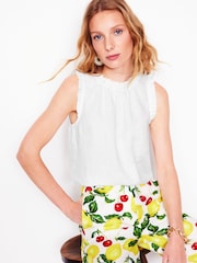 Boden White Sophie Ruffle 100% Linen Top - Image 1 of 4