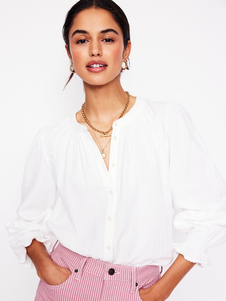 Boden White Evie Double Cloth 100% Cotton Top - Image 1 of 4