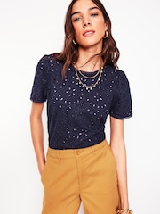 Boden Blue 100% Cotton Edi Embroidered Blouse - Image 1 of 5