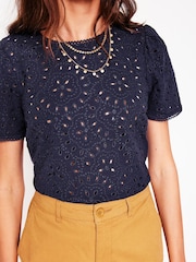 Boden Blue 100% Cotton Edi Embroidered Blouse - Image 2 of 5