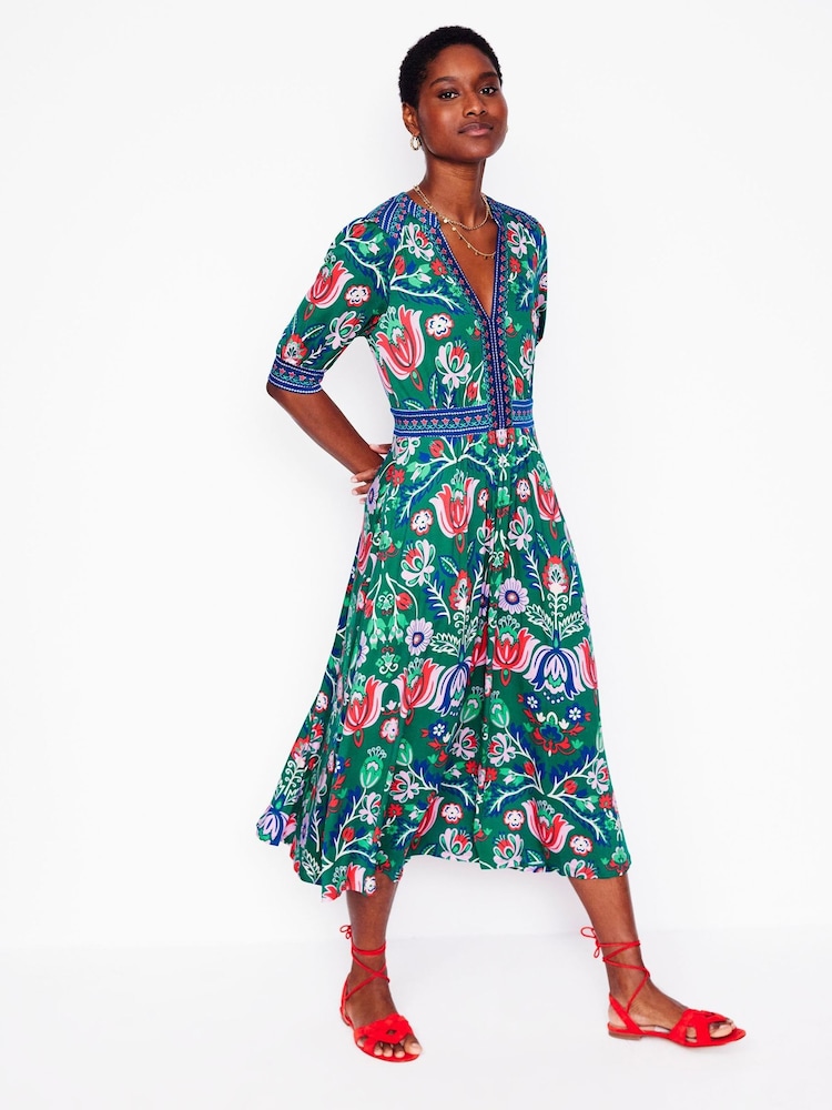 Boden Green Lily Jersey Midi Tea Dress - Image 1 of 6