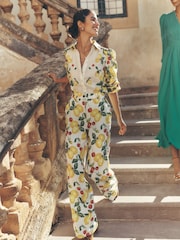 Boden Cream Placement Print 100% Linen Shirt - Image 1 of 7