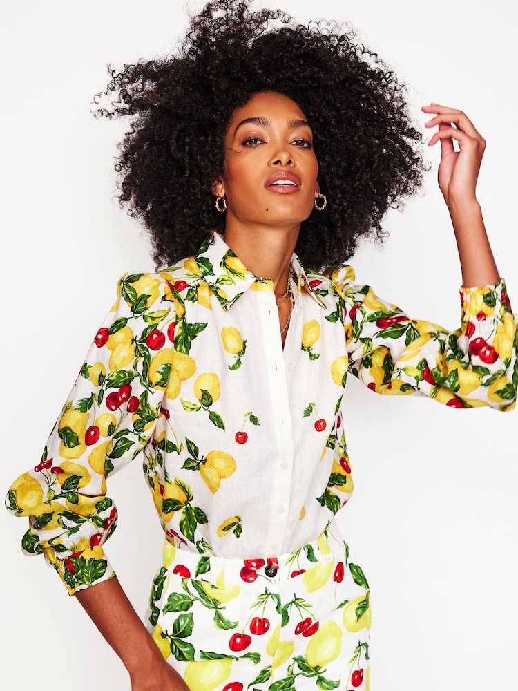 Boden Cream Placement Print 100% Linen Shirt - Image 2 of 7
