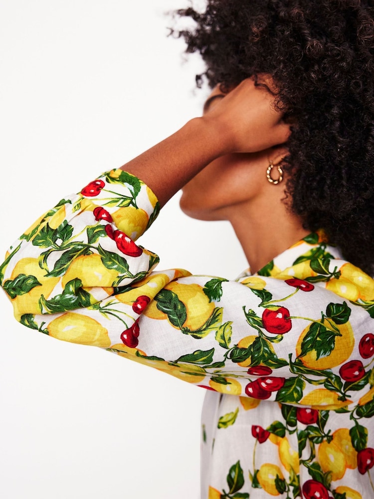 Boden Cream Placement Print 100% Linen Shirt - Image 3 of 7