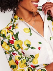 Boden Cream Placement Print 100% Linen Shirt - Image 6 of 7