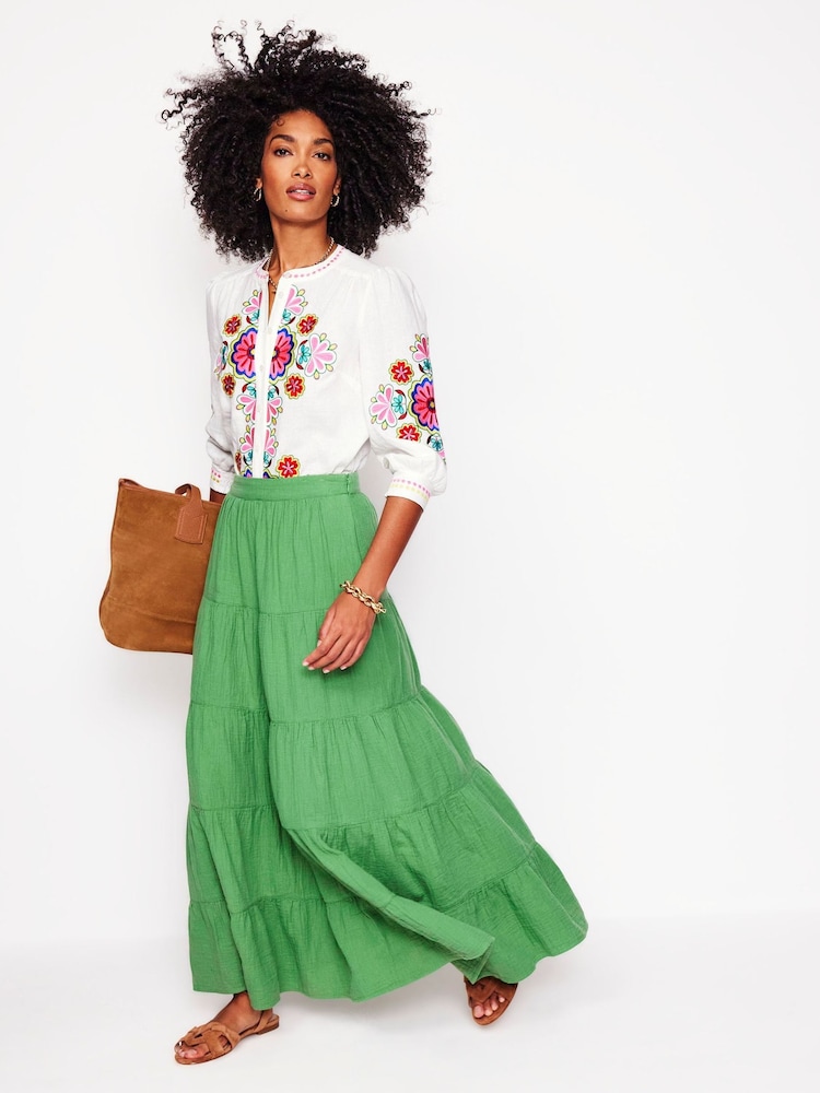 Boden Green 100% Cotton Nadia Double Cloth Maxi Skirt - Image 1 of 4