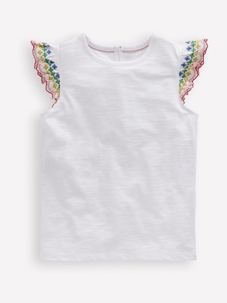 Boden White Margaret Broderie Frill 100% Cotton T-Shirt - Image 1 of 3