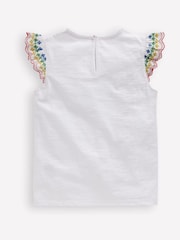 Boden White Margaret Broderie Frill 100% Cotton T-Shirt - Image 2 of 3