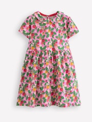 Boden Pink Strawberry 100% Cotton Peter Pan Collar Jersey Dress - Image 1 of 3
