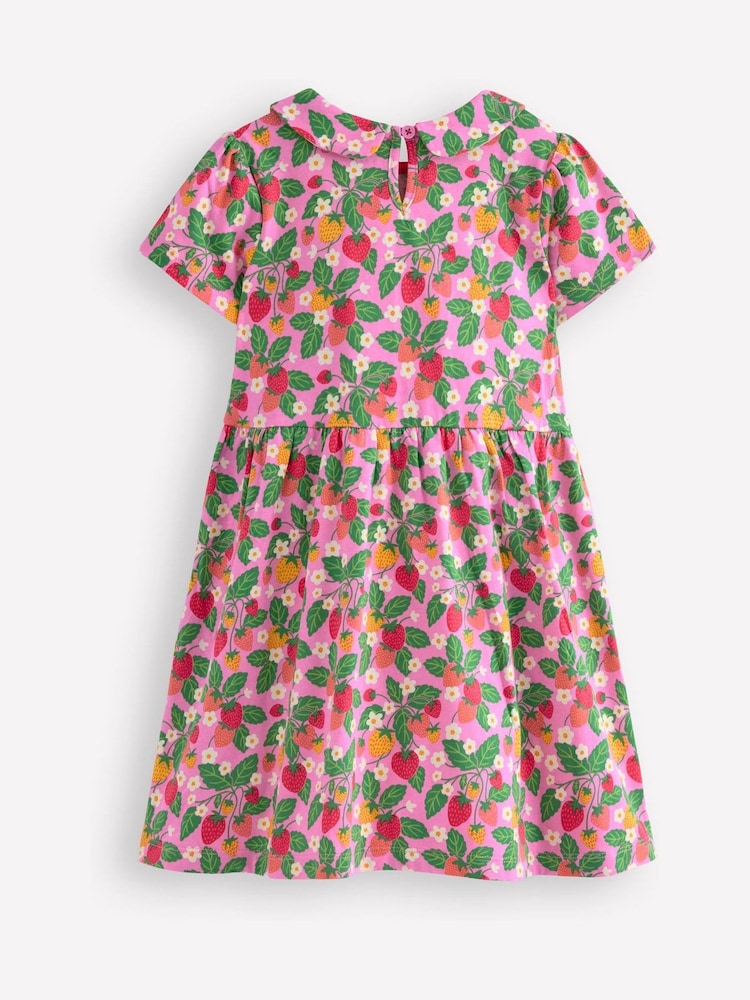 Boden Pink Strawberry 100% Cotton Peter Pan Collar Jersey Dress - Image 2 of 3