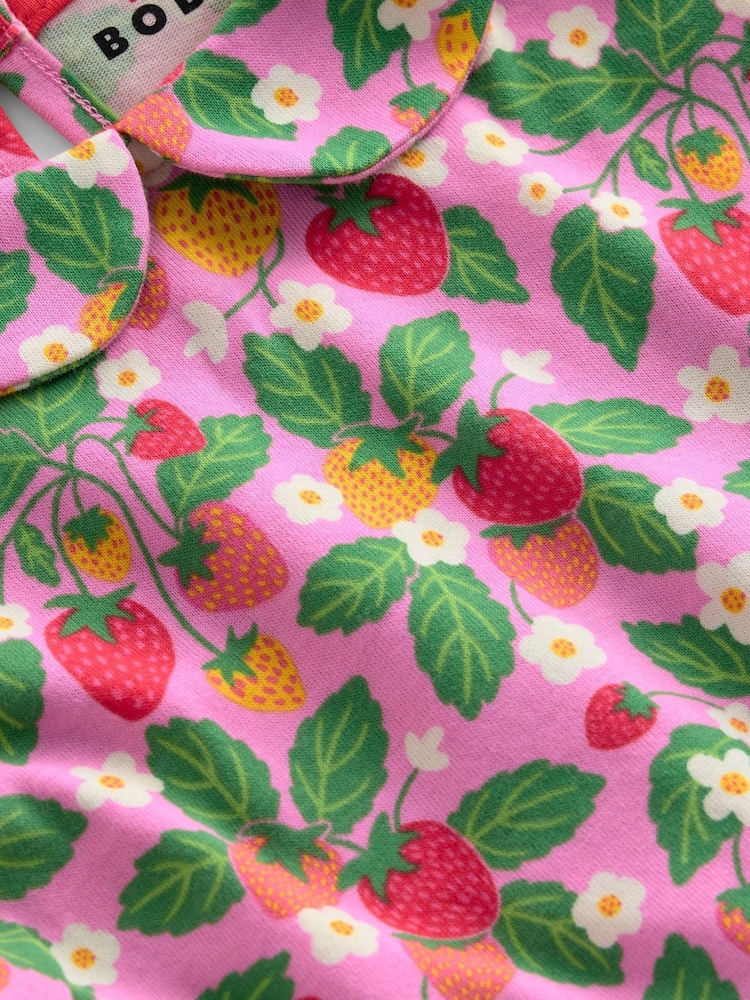 Boden Pink Strawberry 100% Cotton Peter Pan Collar Jersey Dress - Image 3 of 3