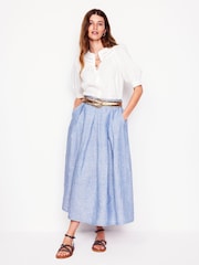 Boden Blue Verity Linen Midi Skirt - Image 1 of 6
