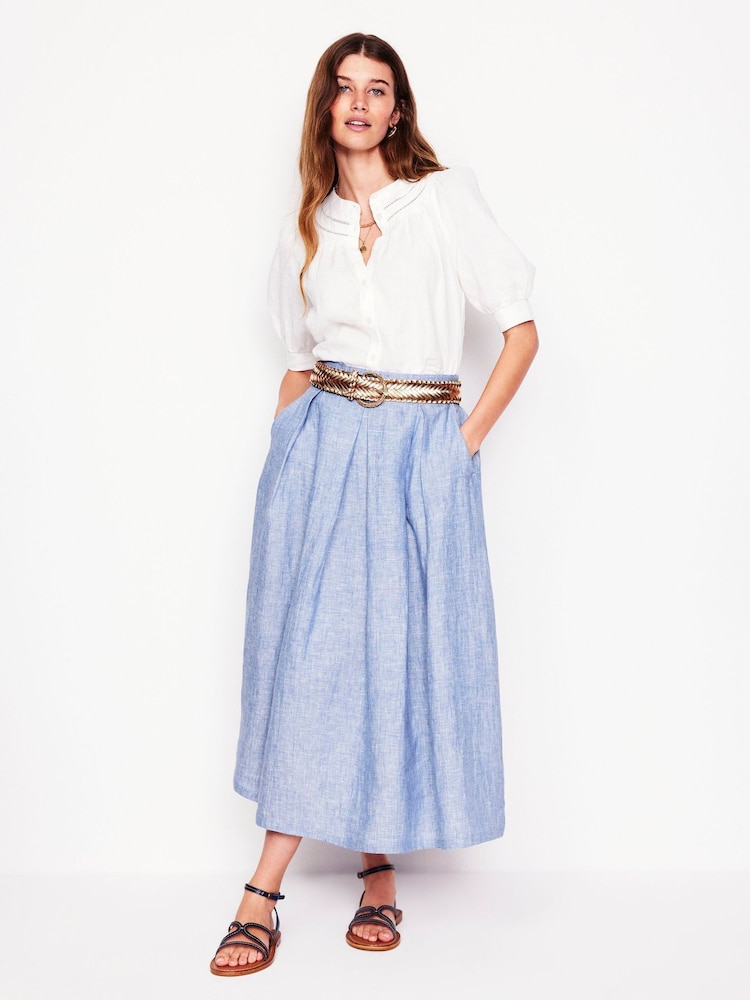 Boden Blue Verity Linen Midi Skirt - Image 1 of 6