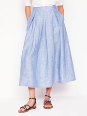 Boden Blue Verity Linen Midi Skirt - Image 4 of 6