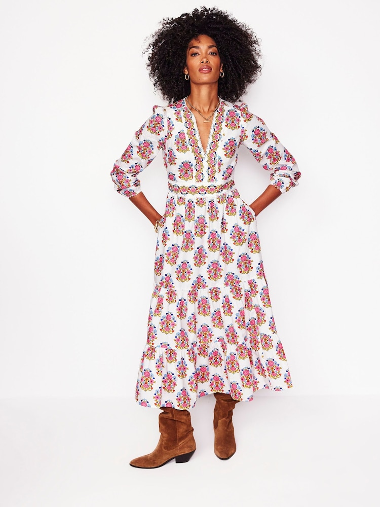 Boden Multi 100% Cotton Violet Midi Dress - Image 5 of 6