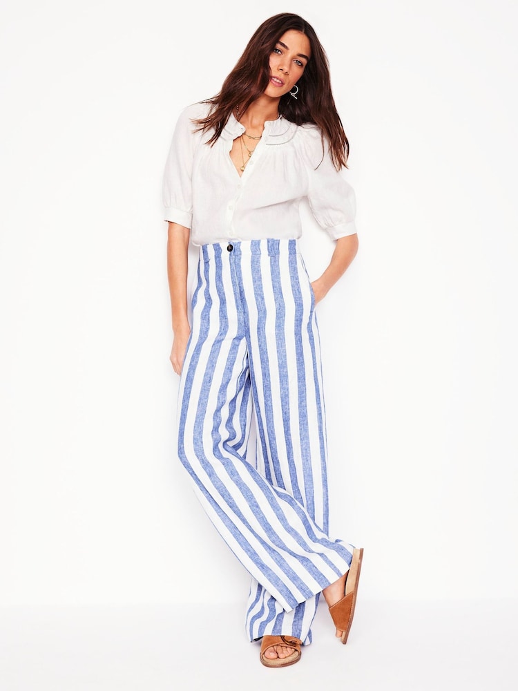 Boden Blue Westbourne Linen 100% Cotton Trousers - Image 2 of 6