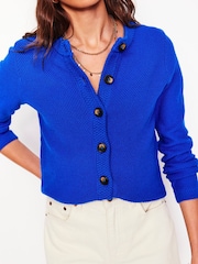 Boden Blue 100% Cotton Callie Crochet Trim Cardigan - Image 2 of 5