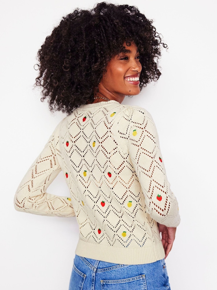 Boden Cream 100% Cotton Enid Embroidered Jumper - Image 3 of 7