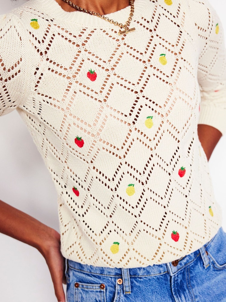 Boden Cream 100% Cotton Enid Embroidered Jumper - Image 5 of 7