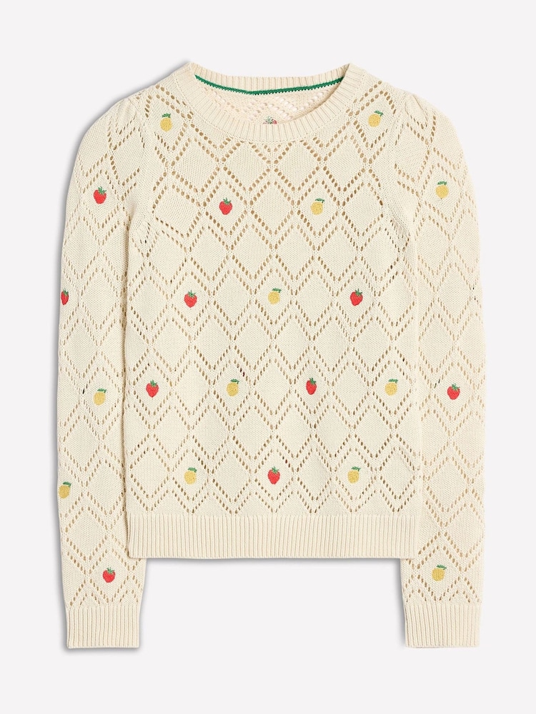 Boden Cream 100% Cotton Enid Embroidered Jumper - Image 6 of 7